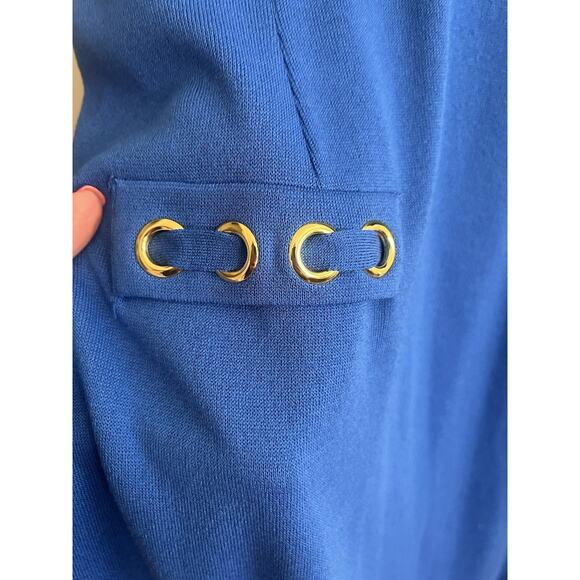 MING WANG Royal Blue Lace Grommet Soft Knit Sheath Dress - Picture 4 of 10